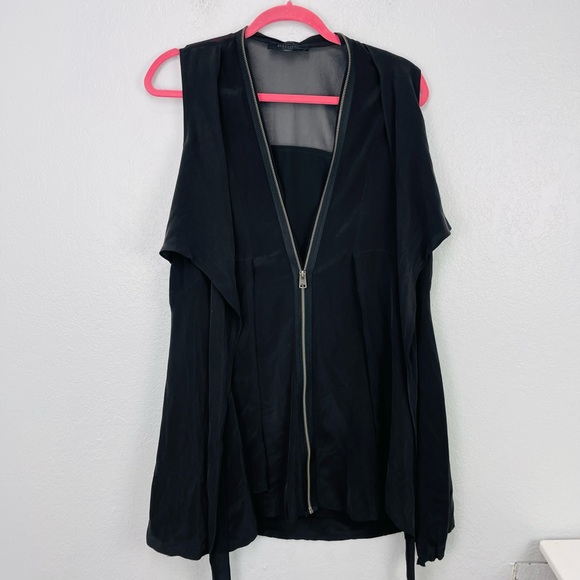 All Saints Jayda Zip Front Silk Dress Black Size XS - Picture 3 of 10